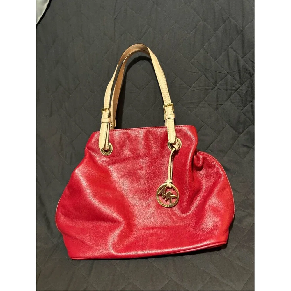 Michael Kors Red Leather Shoulder NEVER USED Flaws 👀@All Pics